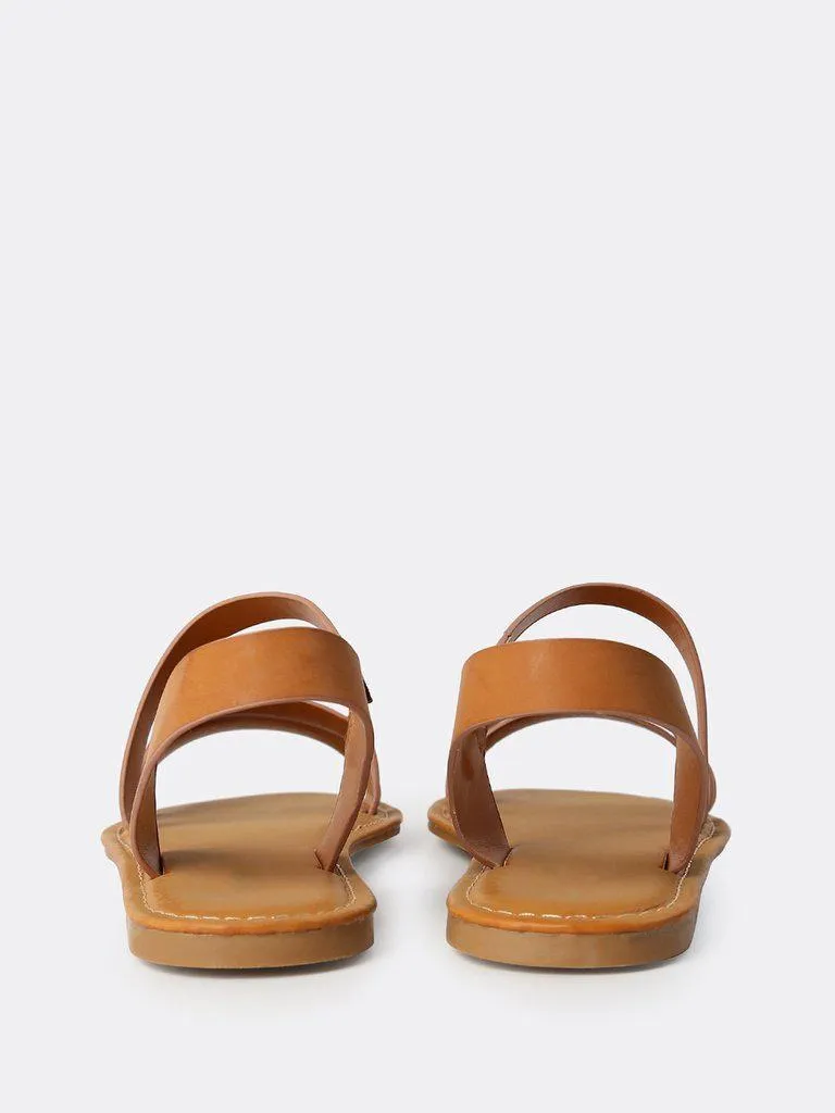 Open Toe Wrap Over Sandals TAN