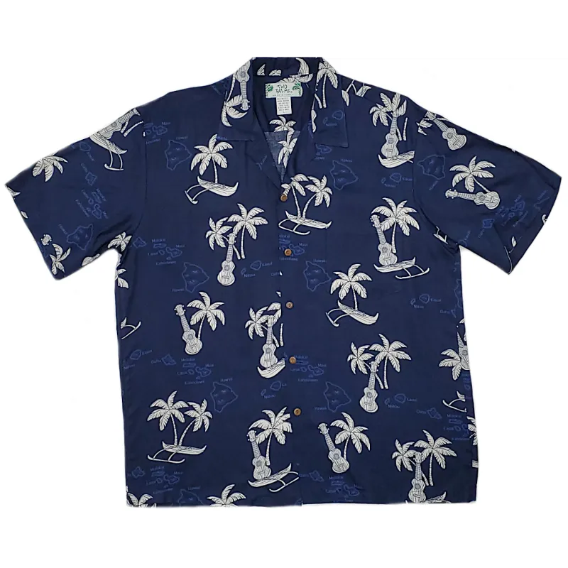 Pineapple Vintage Inspired Rayon Hawaiian Shirt | Navy