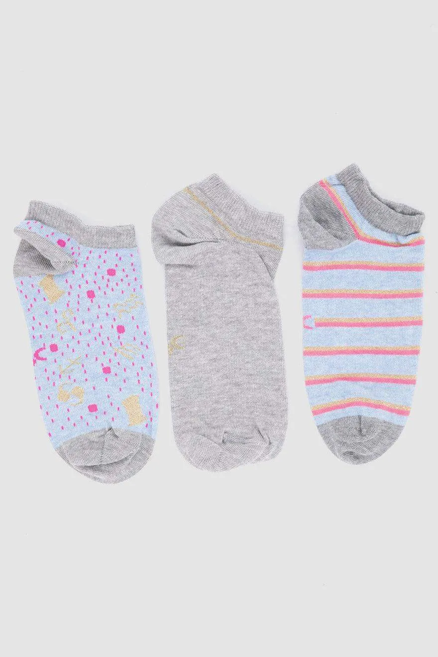 Printed Ankle Socks - 3 Pairs