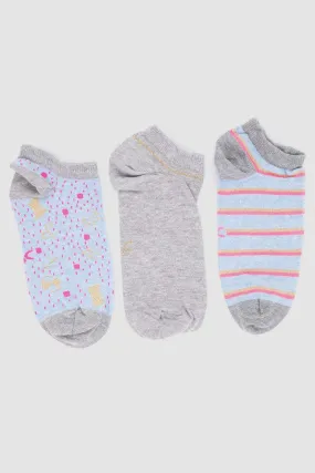 Printed Ankle Socks - 3 Pairs