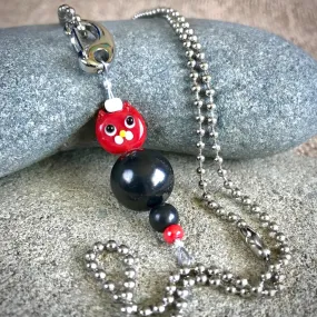 Red Cat Shungite Necklace on Silver Ball Chain, Clip-On EMF Accessory, Kids