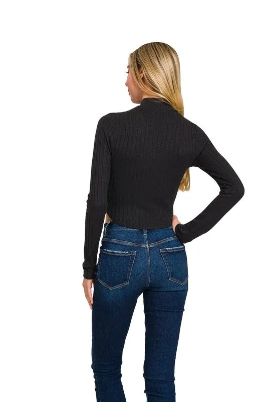 RUBY RIBBED MOCK NECK CROPPED LONG SLEEVE TOP