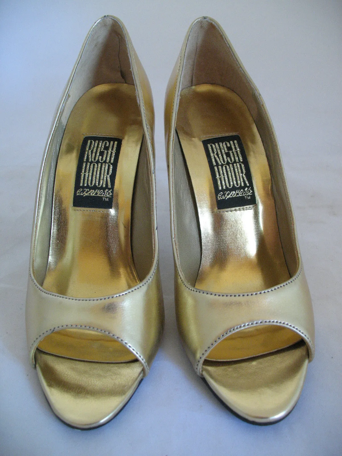 RUSH HOUR METALLIC GOLD Women Ladies Open Toe 3-1/2 in HIGH HEELS Womens SHOES size 5.5 - 6