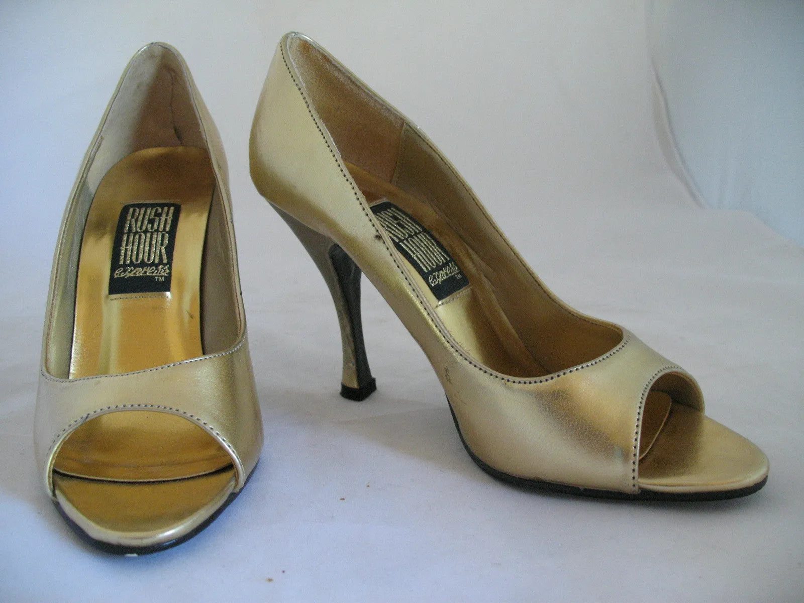 RUSH HOUR METALLIC GOLD Women Ladies Open Toe 3-1/2 in HIGH HEELS Womens SHOES size 5.5 - 6