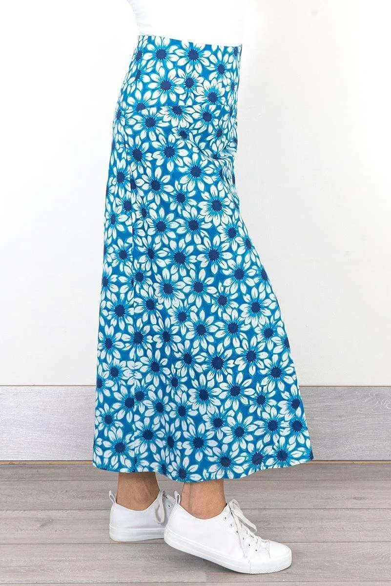 Seasalt Womens Blue Floral Lightweight Cotton Flare Long Maxi Skirt