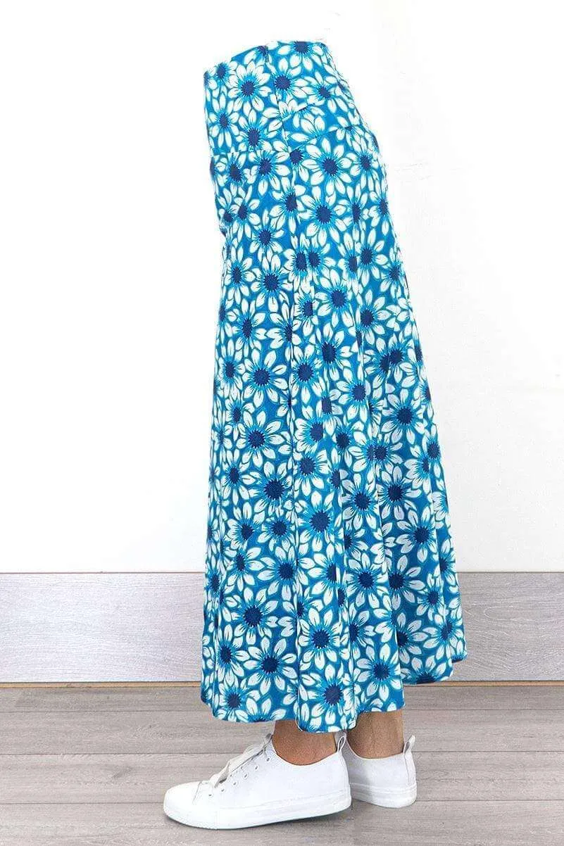 Seasalt Womens Blue Floral Lightweight Cotton Flare Long Maxi Skirt