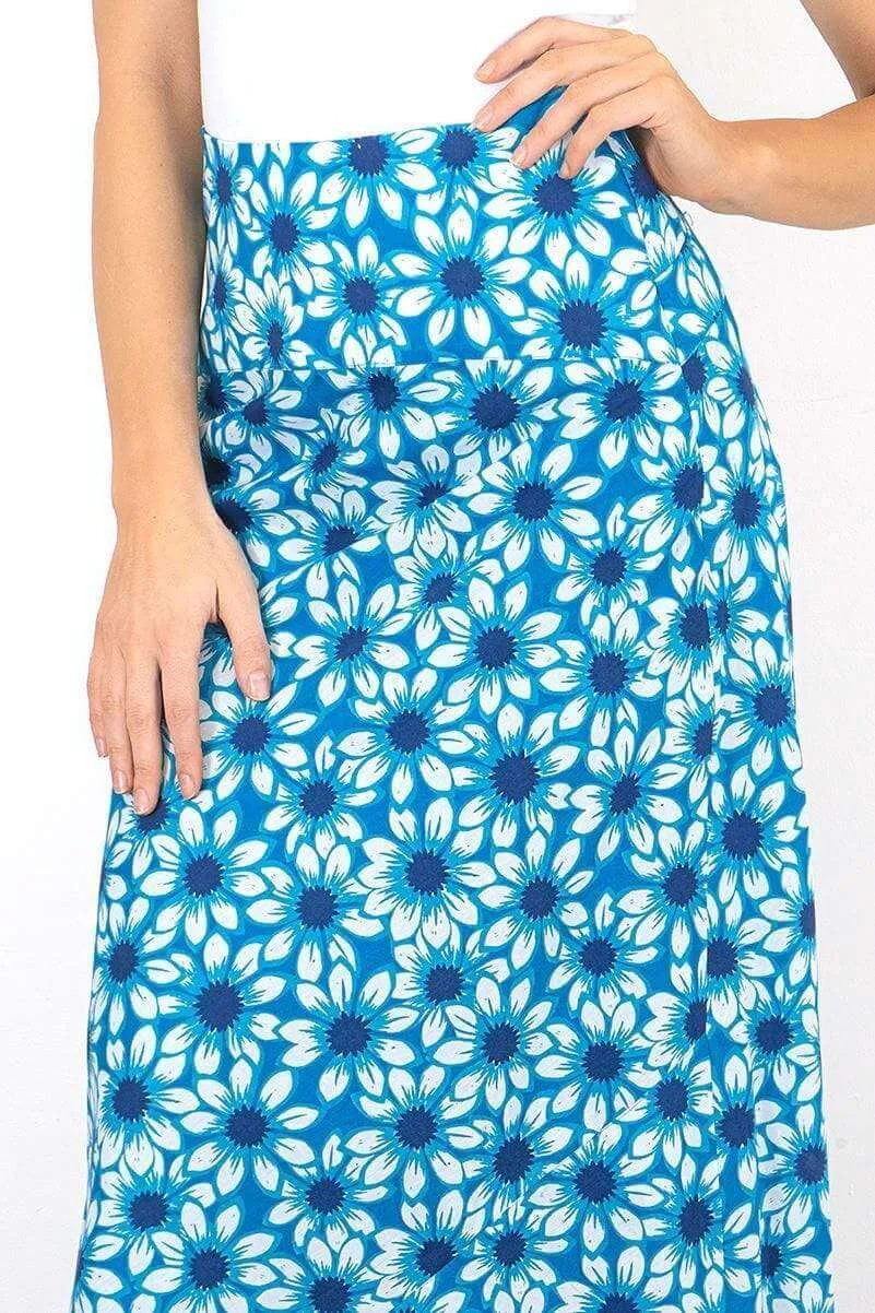 Seasalt Womens Blue Floral Lightweight Cotton Flare Long Maxi Skirt