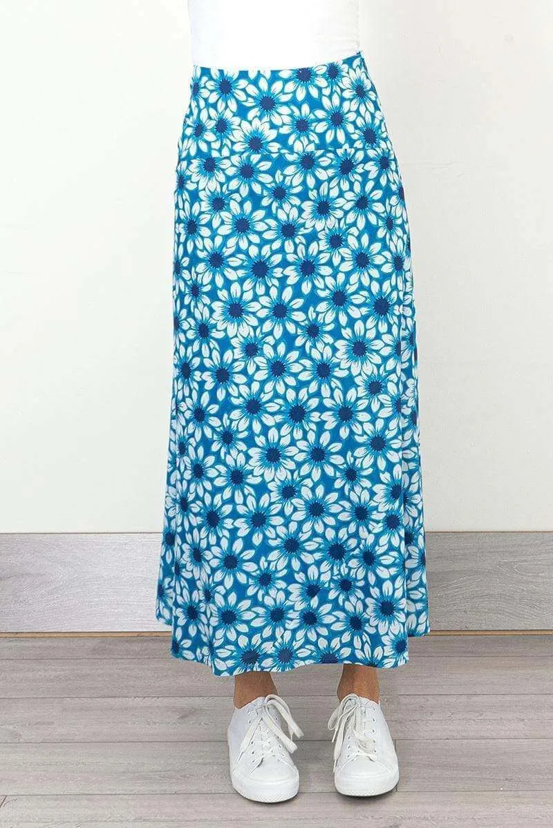 Seasalt Womens Blue Floral Lightweight Cotton Flare Long Maxi Skirt