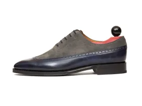Sebastien - MTO - Navy Museum Calf / Mid Grey Suede - LPB Last - Single Leather Sole