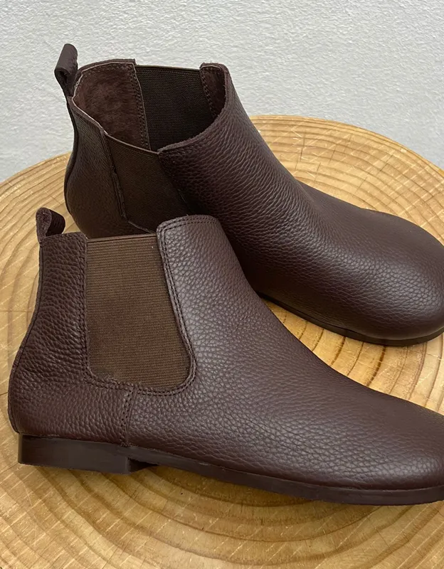 Side Elastic Round Toe Soft Leather Boots 35-41