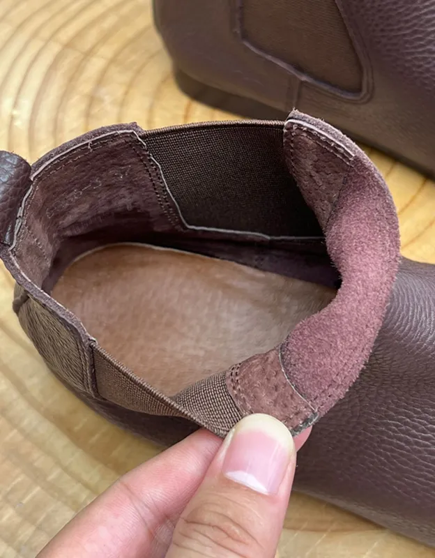 Side Elastic Round Toe Soft Leather Boots 35-41
