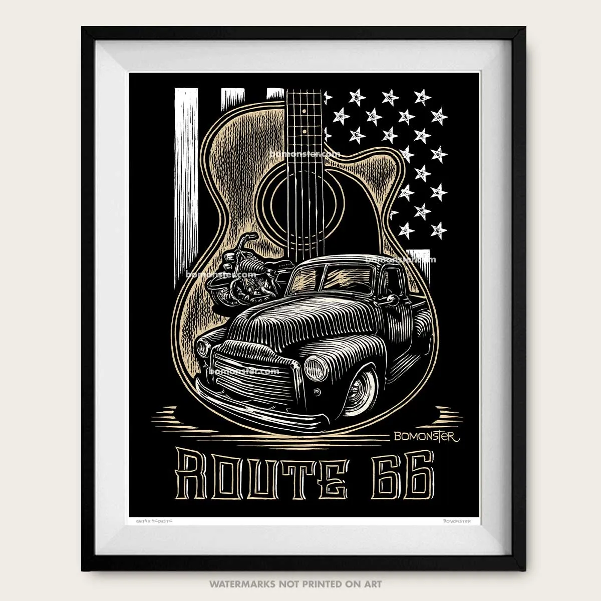 Signed 11x17" Route 66 Litho Art Print "Guitar Acoustic"
