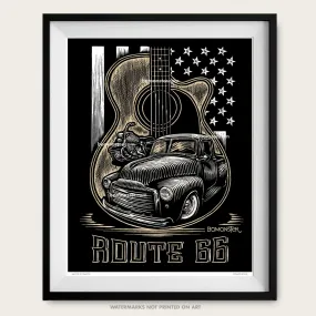Signed 11x17" Route 66 Litho Art Print "Guitar Acoustic"