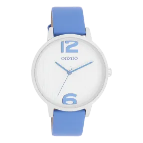 Silver coloured OOZOO watch with mineral blue leather strap - C11235