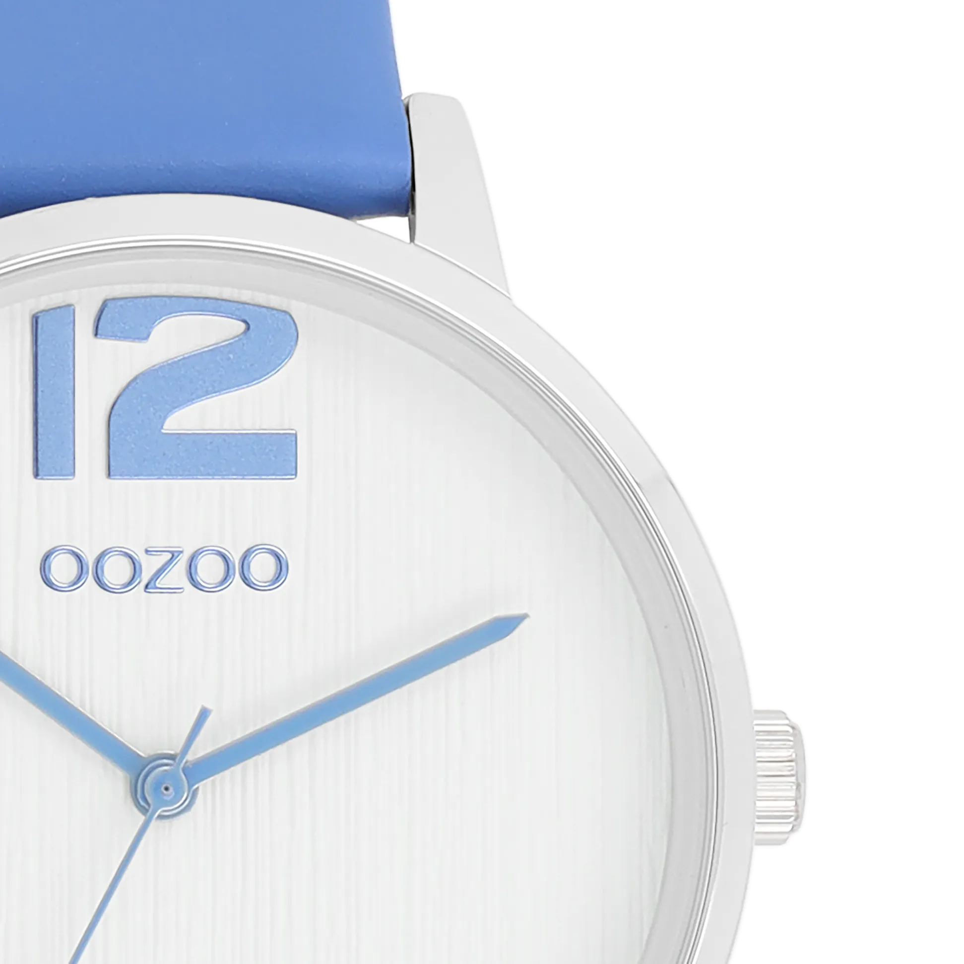 Silver coloured OOZOO watch with mineral blue leather strap - C11235