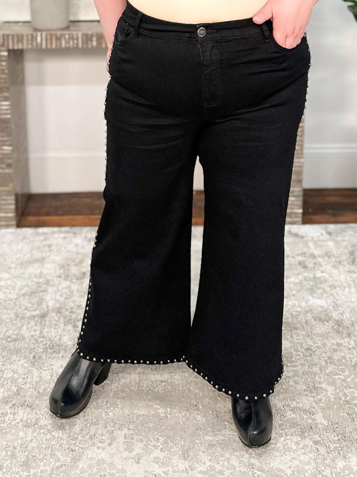 Studded Straight Leg  Crop Jean, Black