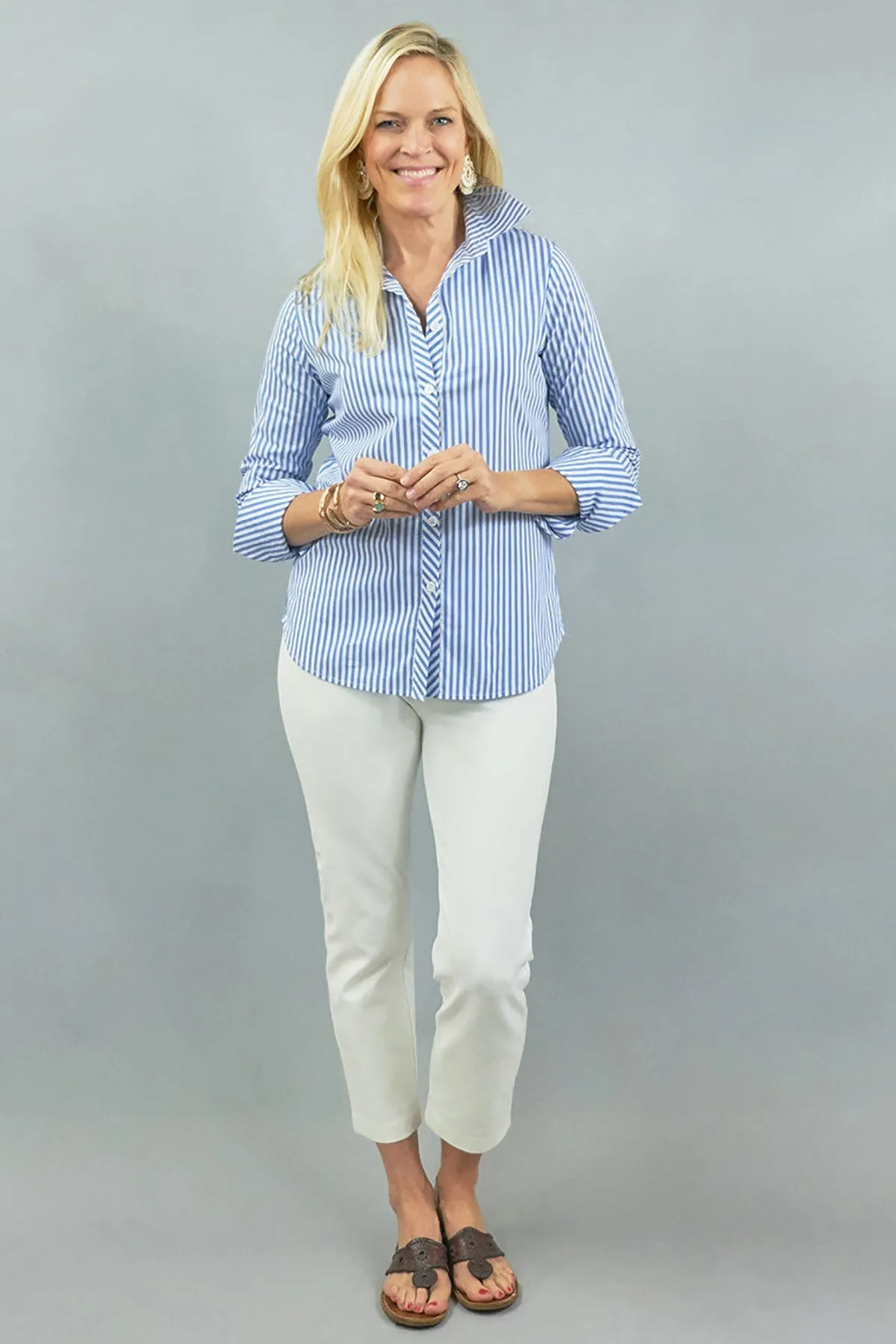 Tenley Shirt - Baby Pink Stripe Stretch Cotton