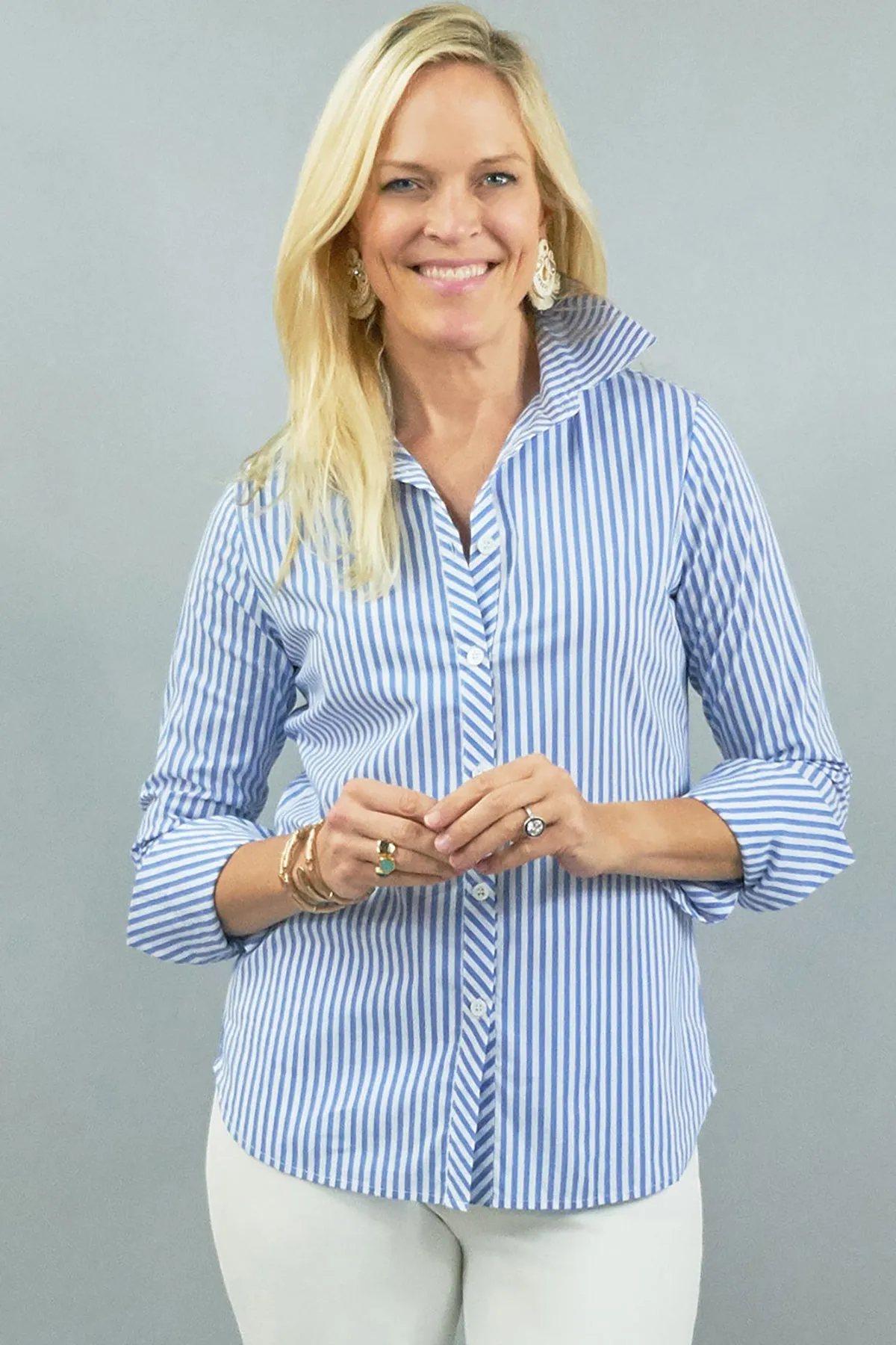 Tenley Shirt - Baby Pink Stripe Stretch Cotton