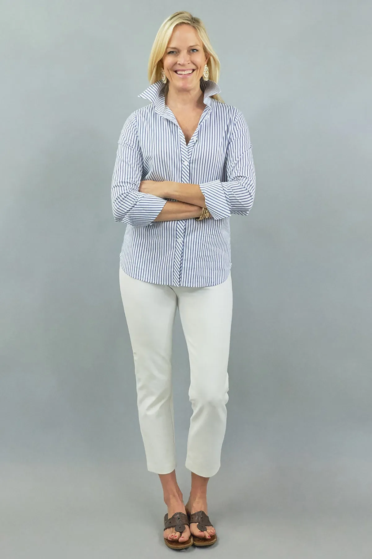 Tenley Shirt - Baby Pink Stripe Stretch Cotton