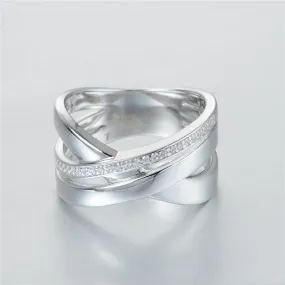 Unisex Trendy Style 925 Sterling Silver Clear Crystal Wedding Ring Band