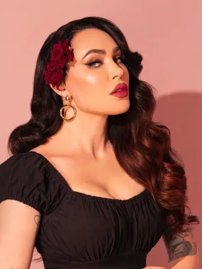 Vintage-Style Double Rose Hair Comb in Burgundy