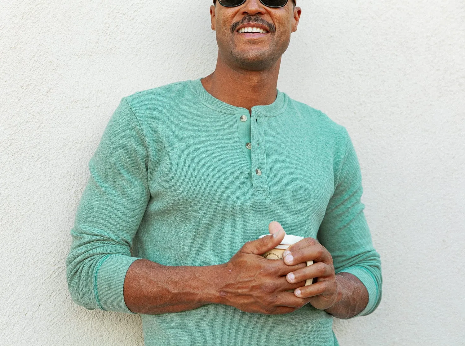 Waffle Henley - Heather Green